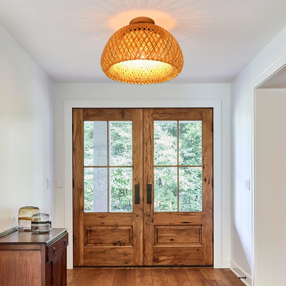 Hallway Ceiling Lights Art Bamboo Handmade Lampshade Flush Mount