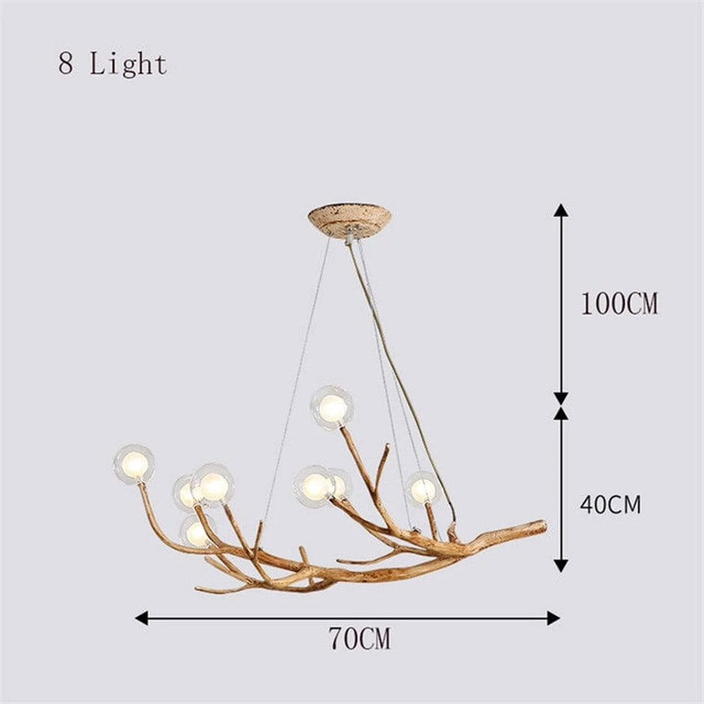 Nordic Rustic Tree Branch Hanging Chandelier with Bubble Glass lighting