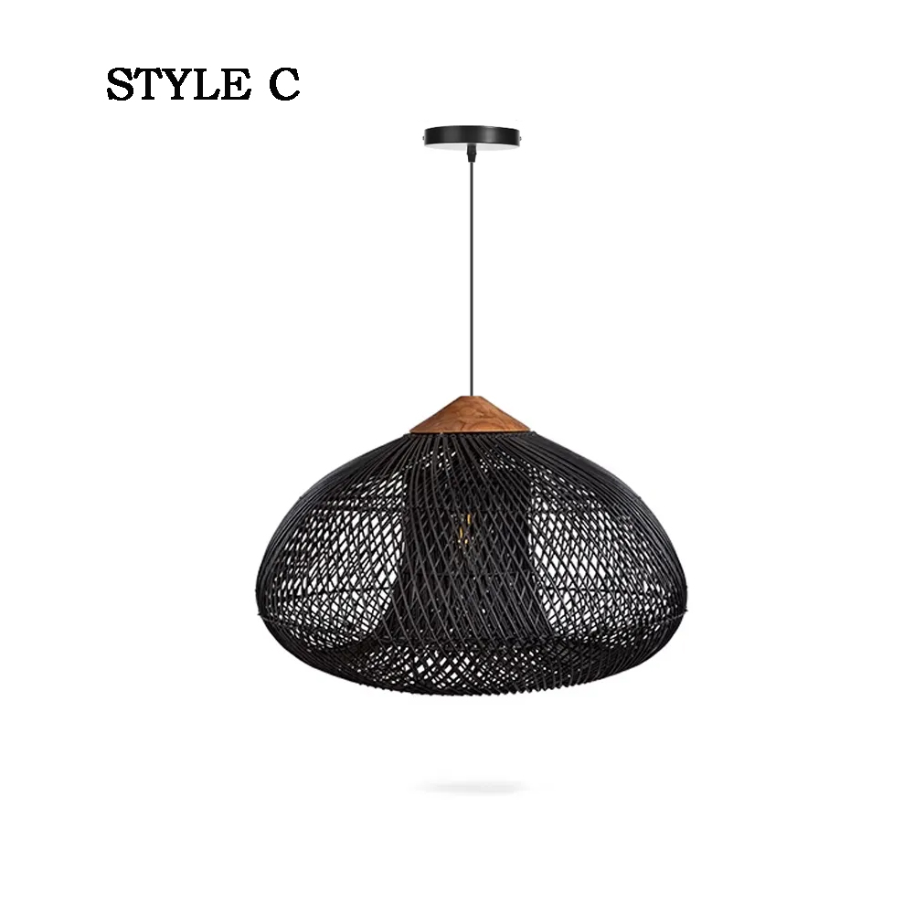 Wabi-sabi Retro Living Room Rattan Pendant Light Solid Wood Restaurant Lampshade