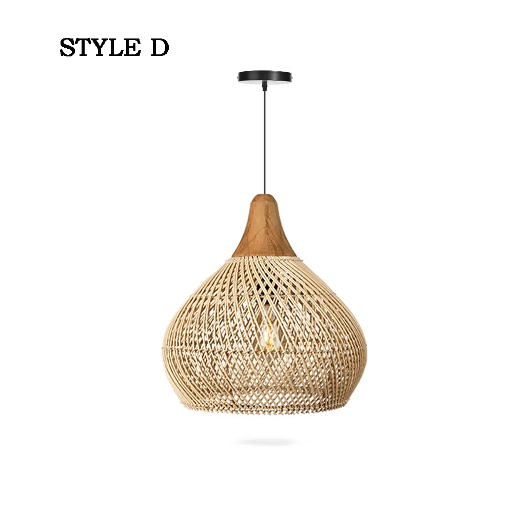 Wabi-sabi Retro Living Room Rattan Pendant Light Solid Wood Restaurant Lampshade