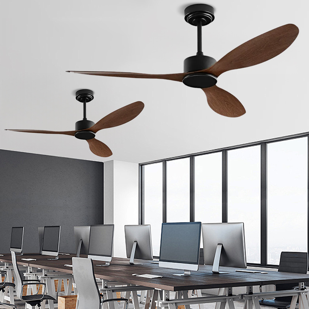 Nordic Style Dining Room Bedroom Walnut Ceiling Fan Light 52''