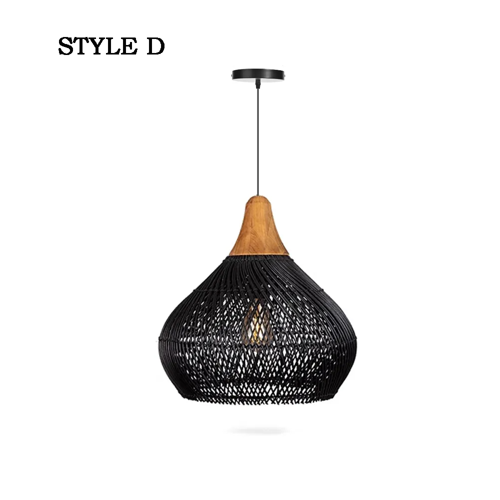 Wabi-sabi Retro Living Room Rattan Pendant Light Solid Wood Restaurant Lampshade