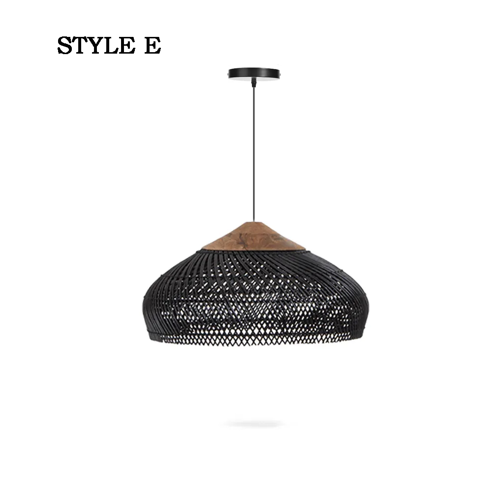 Wabi-sabi Retro Living Room Rattan Pendant Light Solid Wood Restaurant Lampshade