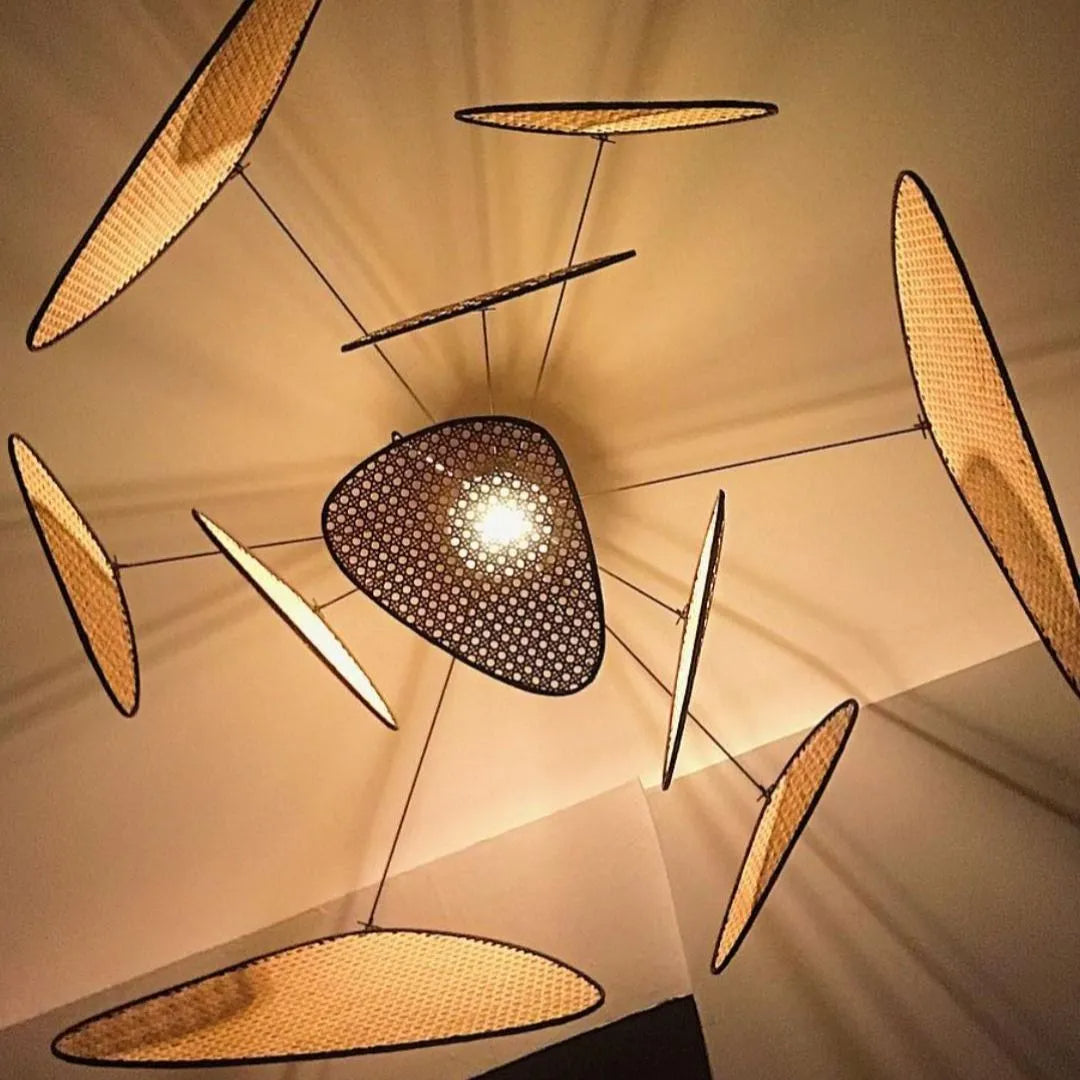 Retro Rattan Chandelier Handmade Pendant Lampshade