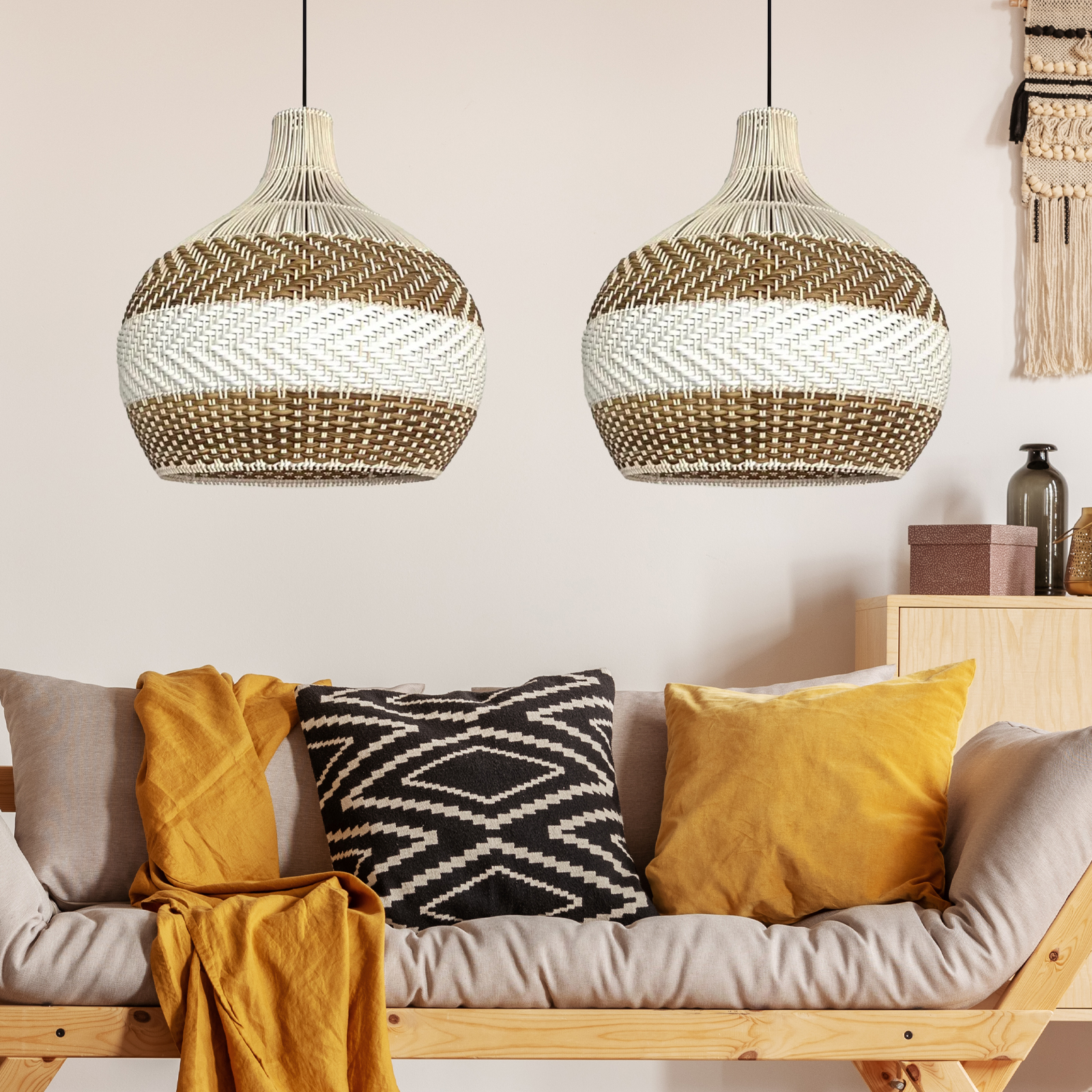 White Rattan Pendant Light Interior Decor