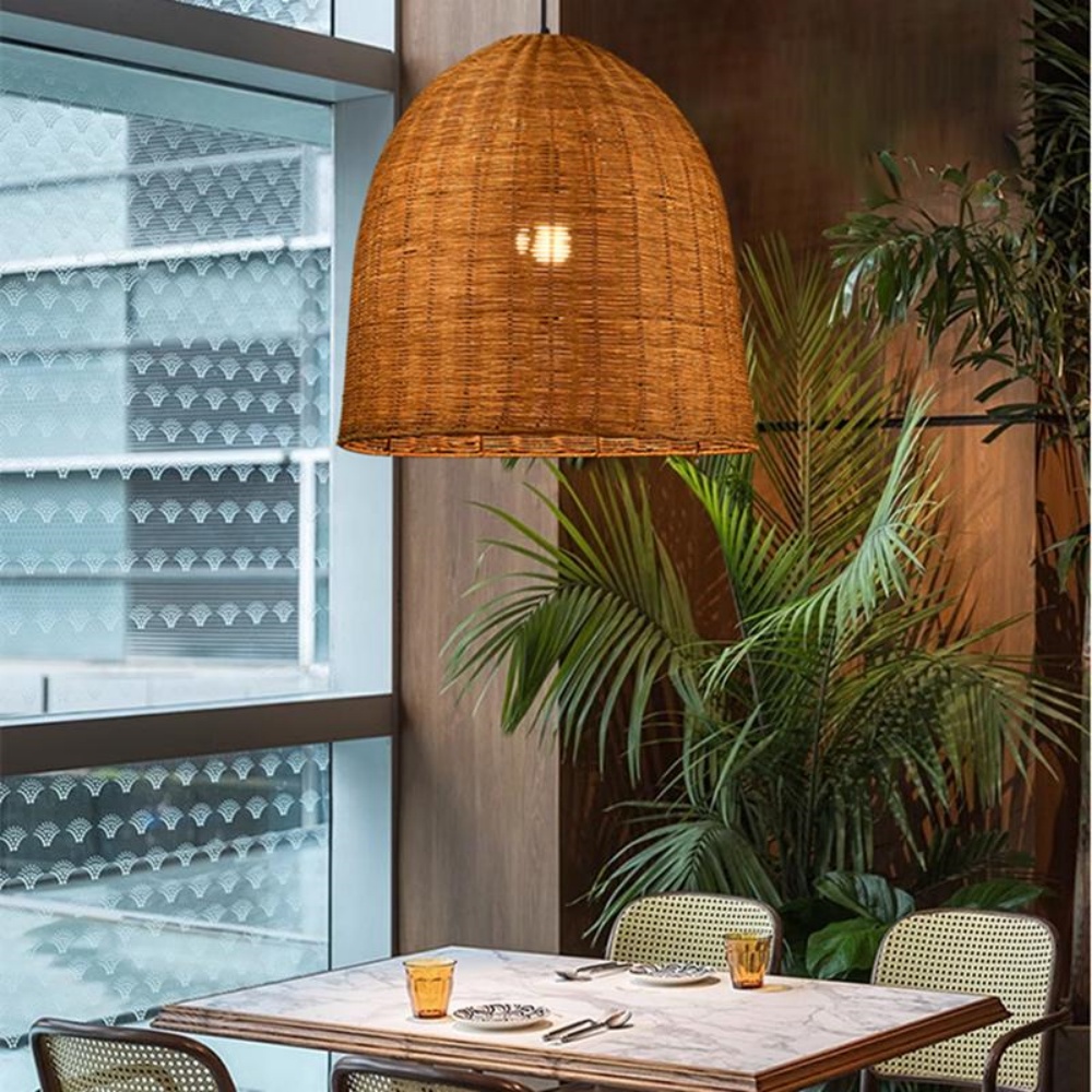 Japanese Style Hand-wove Rattan Pendant Light Dining Room Lampshade
