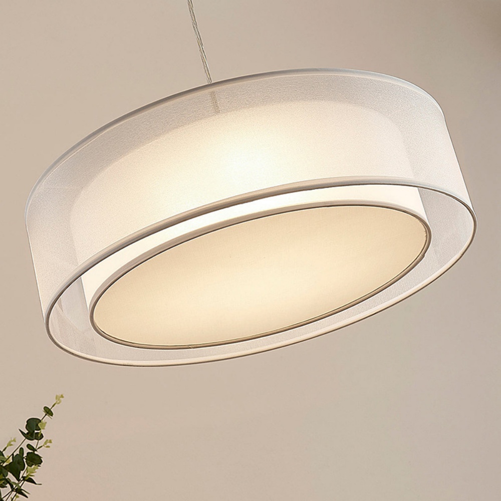 Japanese Style White Round Fabric Pendant Light Dining Room LED Light
