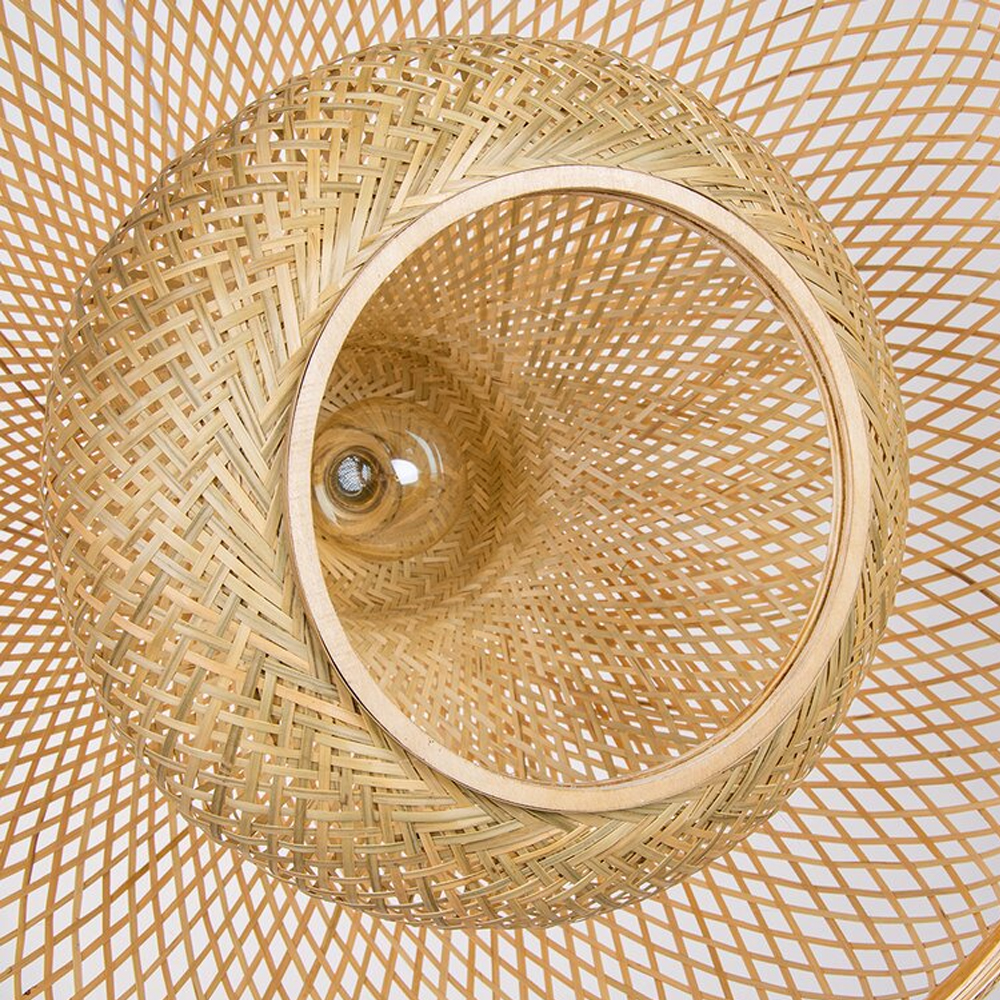 Open Weave Dome Rattan Pendant Light Boho Wicker Hanging Ceiling Lamp for Bedroom