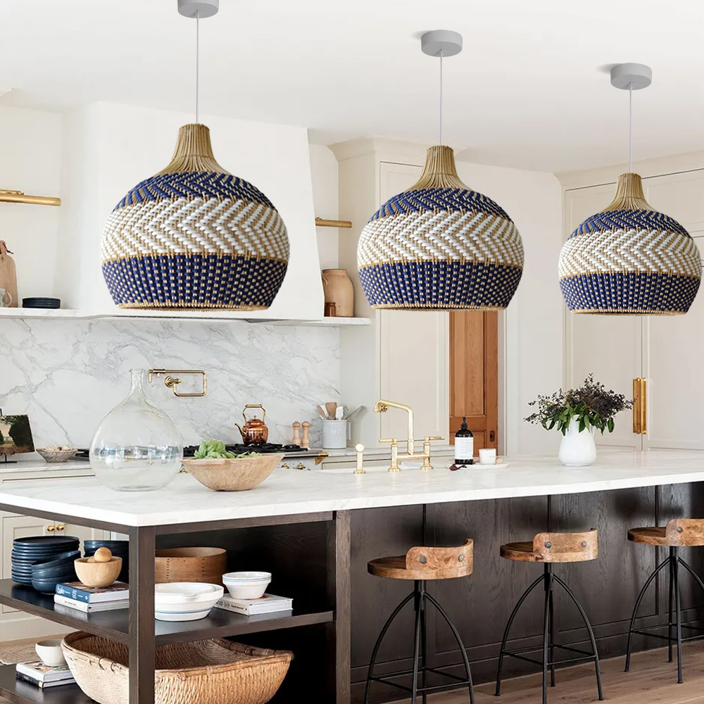Handwoven Blue White Rattan Pendant Light Design Trends