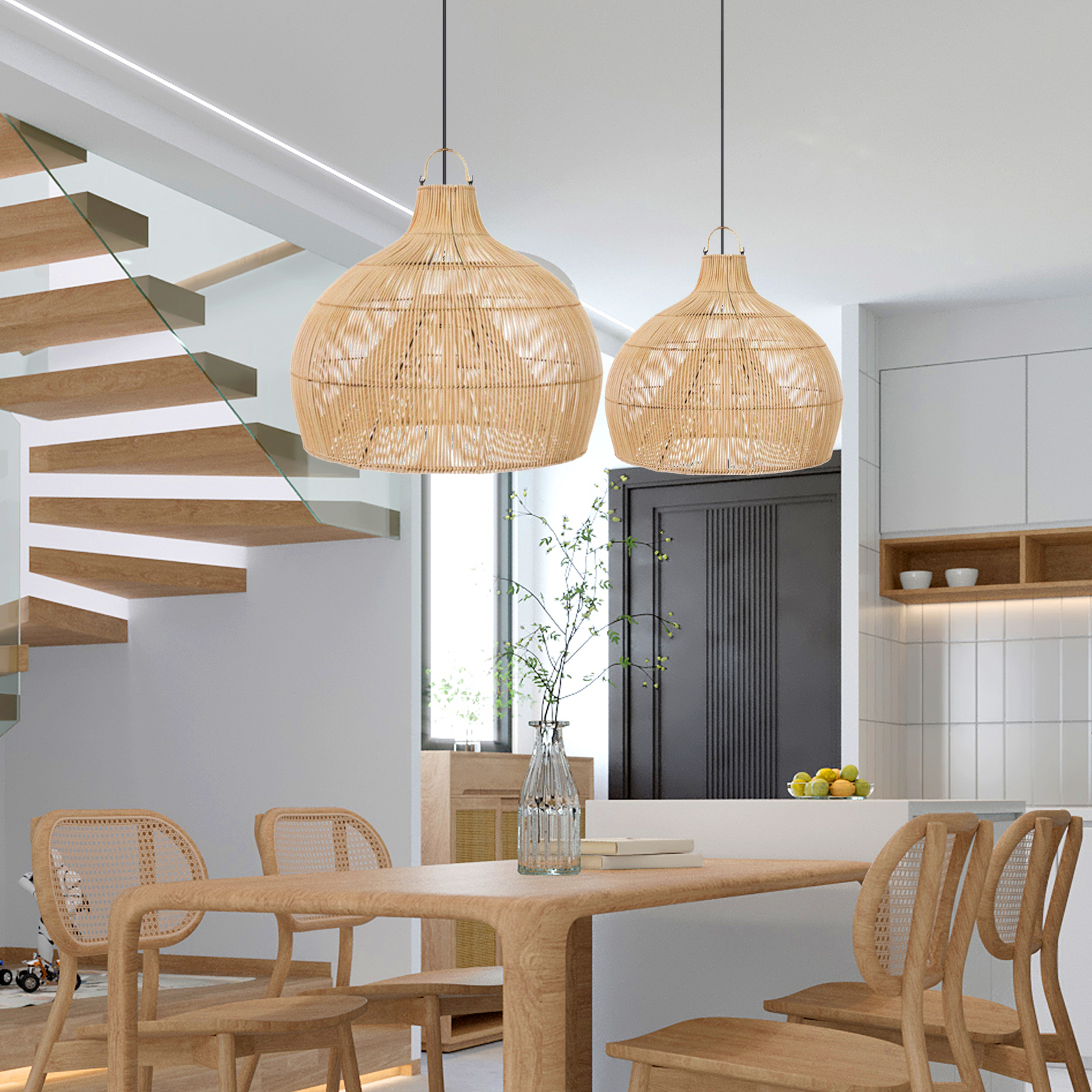 Classic Style  Rattan Lantern Pendant Light Restaurant Art Lampshade