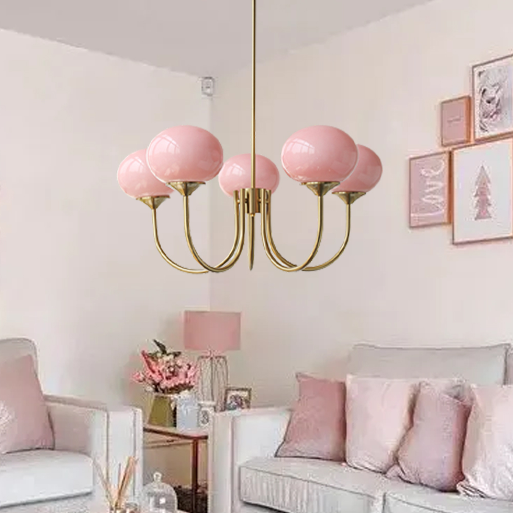 Milk Pink Glass Pendant Light Bubble Chandelier