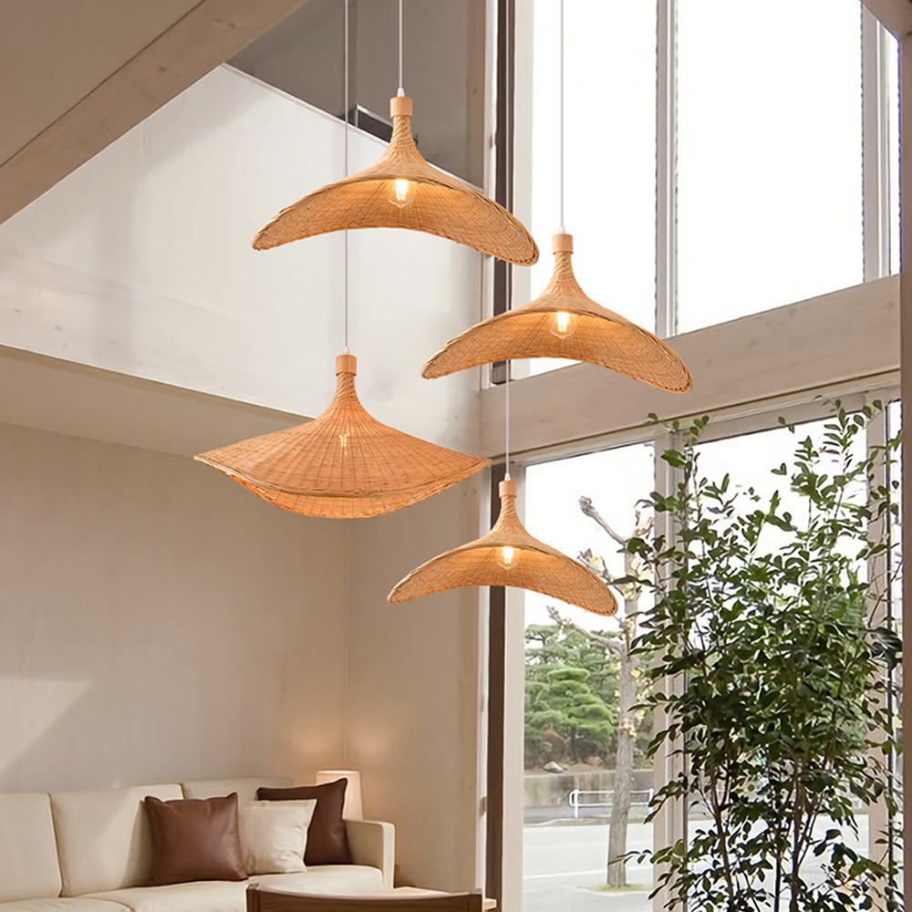 Handmade Bamboo Wicker Straw Hat Pendant Light Shade