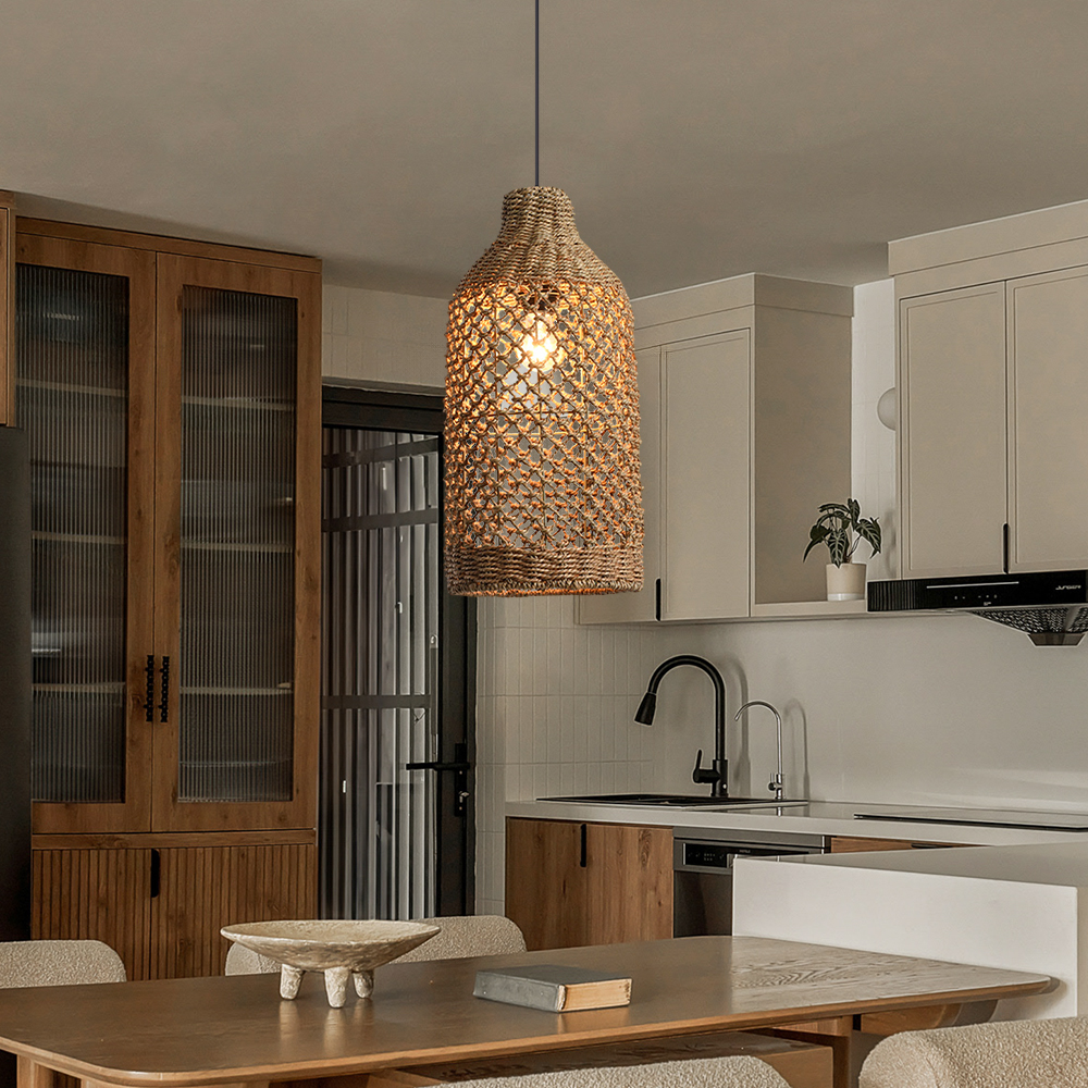 Wabi-sabi Style Hand-woven Rattan Pendant Light Bedroom Restaurant Lampshade