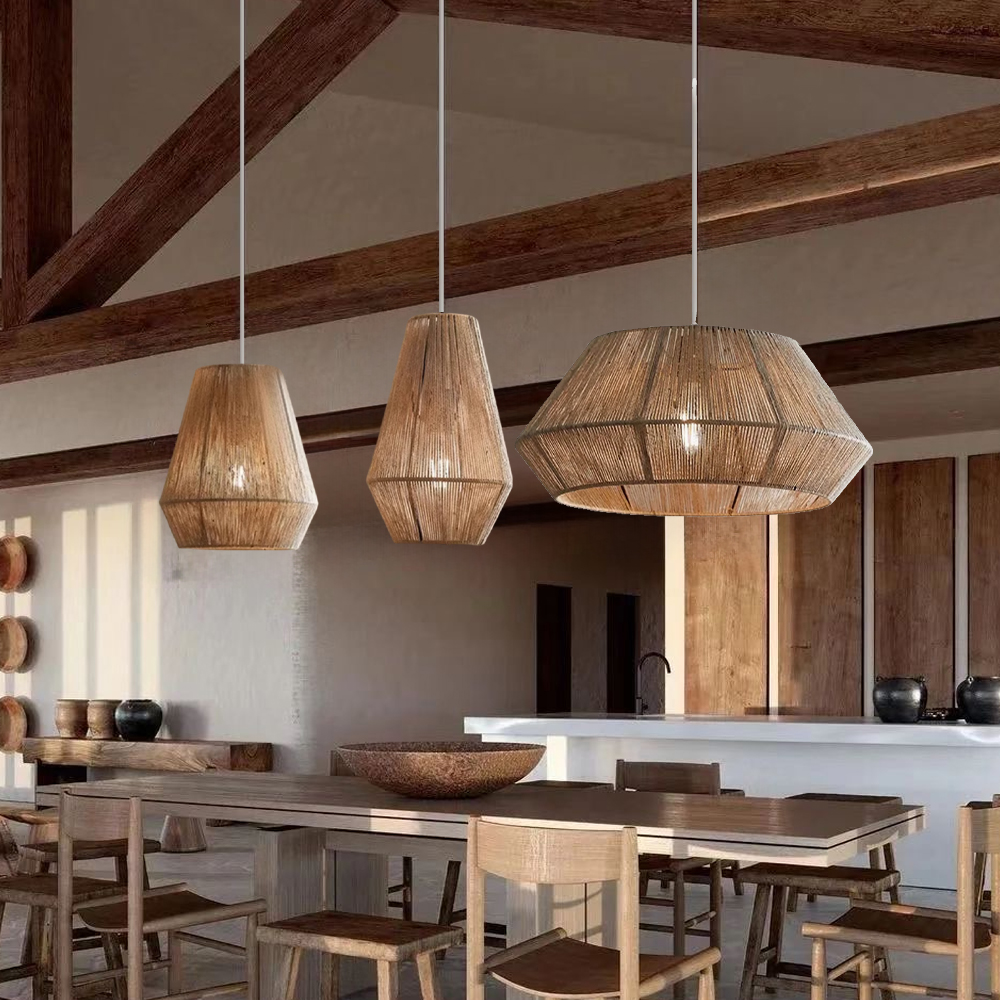 Japanese Style Hand-wove Hemp Rope Pendant Light Dining Room Lampshade