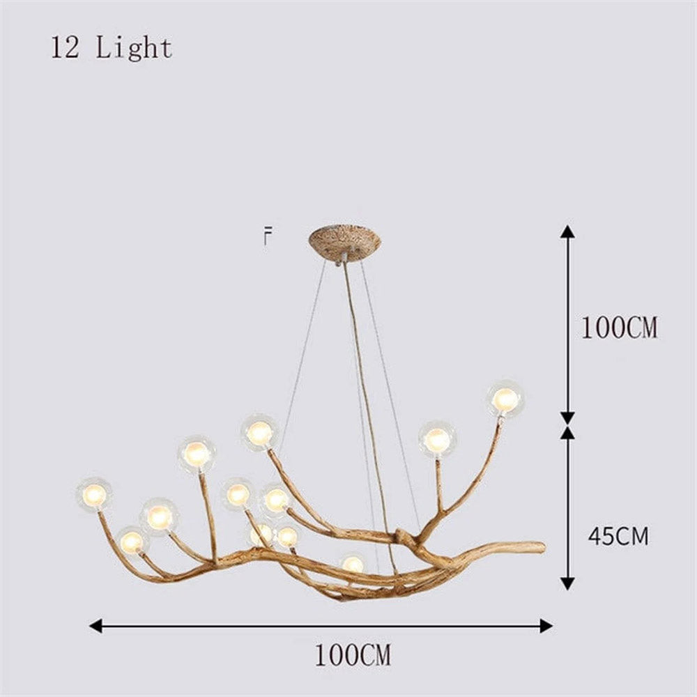 Nordic Rustic Tree Branch Hanging Chandelier with Bubble Glass lighting
