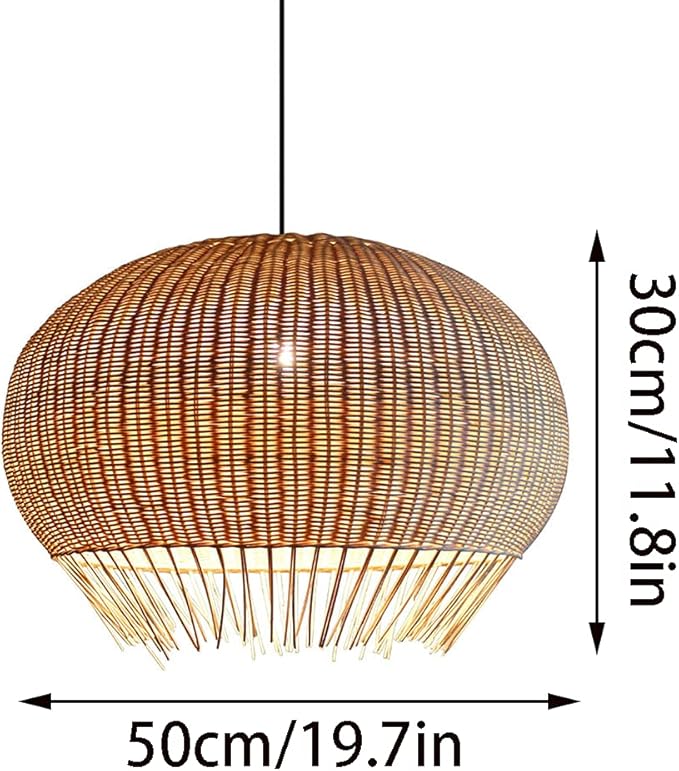 Rustic Rattan Pendant Lamp Wicker Chandelier Hand-Woven Boho Basket Lampshade