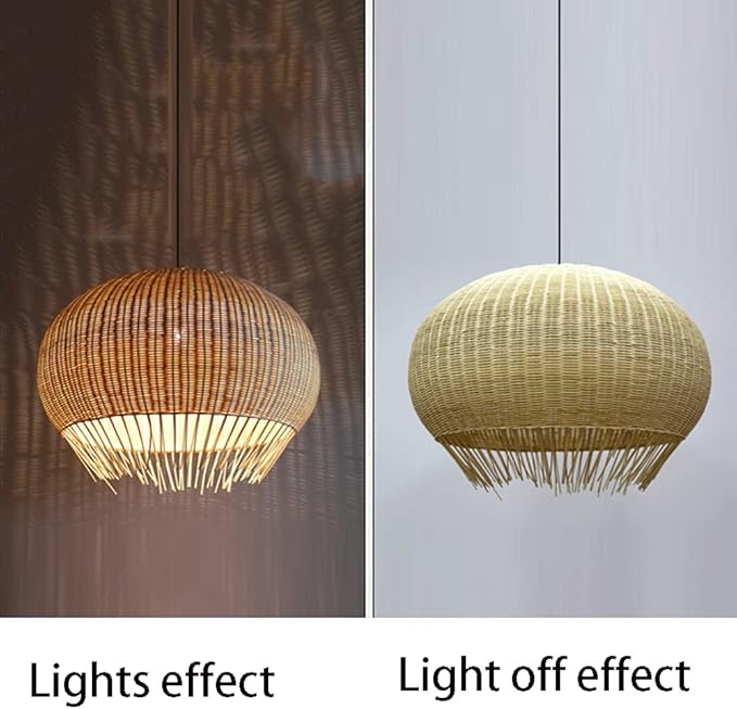 Rustic Rattan Pendant Lamp Wicker Chandelier Hand-Woven Boho Basket Lampshade