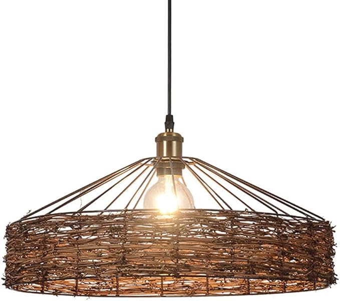 Natural Handwoven Rattan Pendant Lamp Industrial Farmhouse Ceiling Light for Coastal & Wabi-Sabi Decor