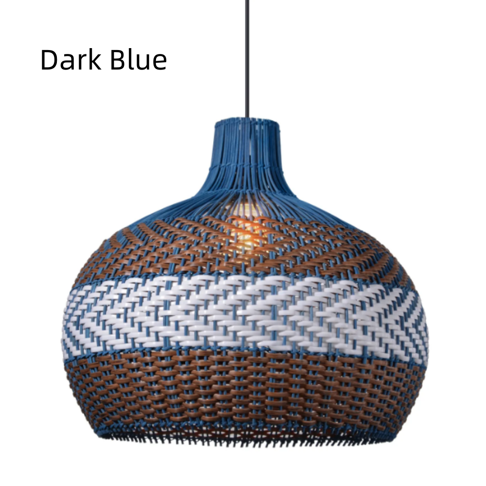 Coastal Kitchen Island Blue Rattan Pendant Light
