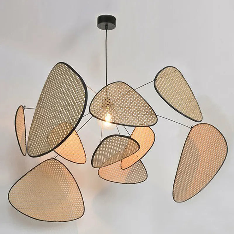 Retro Rattan Chandelier Handmade Pendant Lampshade