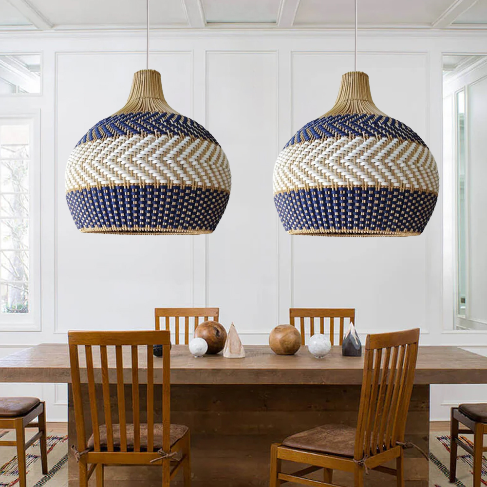 Handwoven Blue White Rattan Pendant Light Design Trends