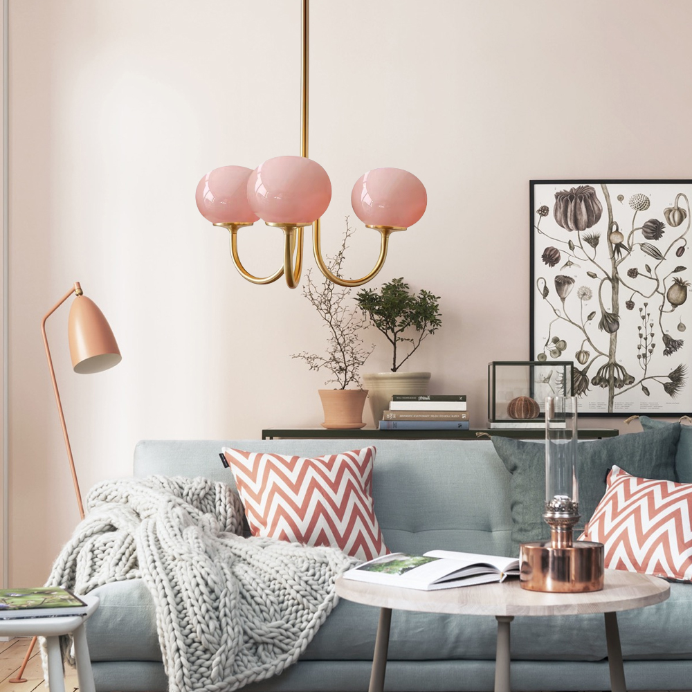 Milk Pink Glass Pendant Light Bubble Chandelier
