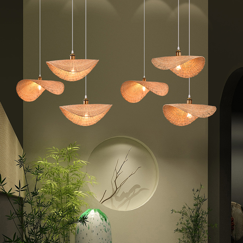 Handmade Bamboo Wicker Straw Hat Pendant Light Shade