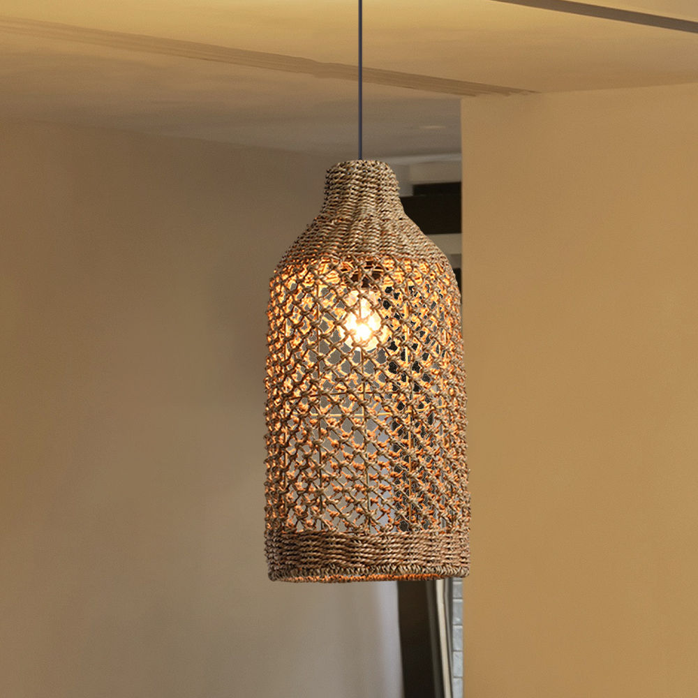 Wabi-sabi Style Hand-woven Rattan Pendant Light Bedroom Restaurant Lampshade