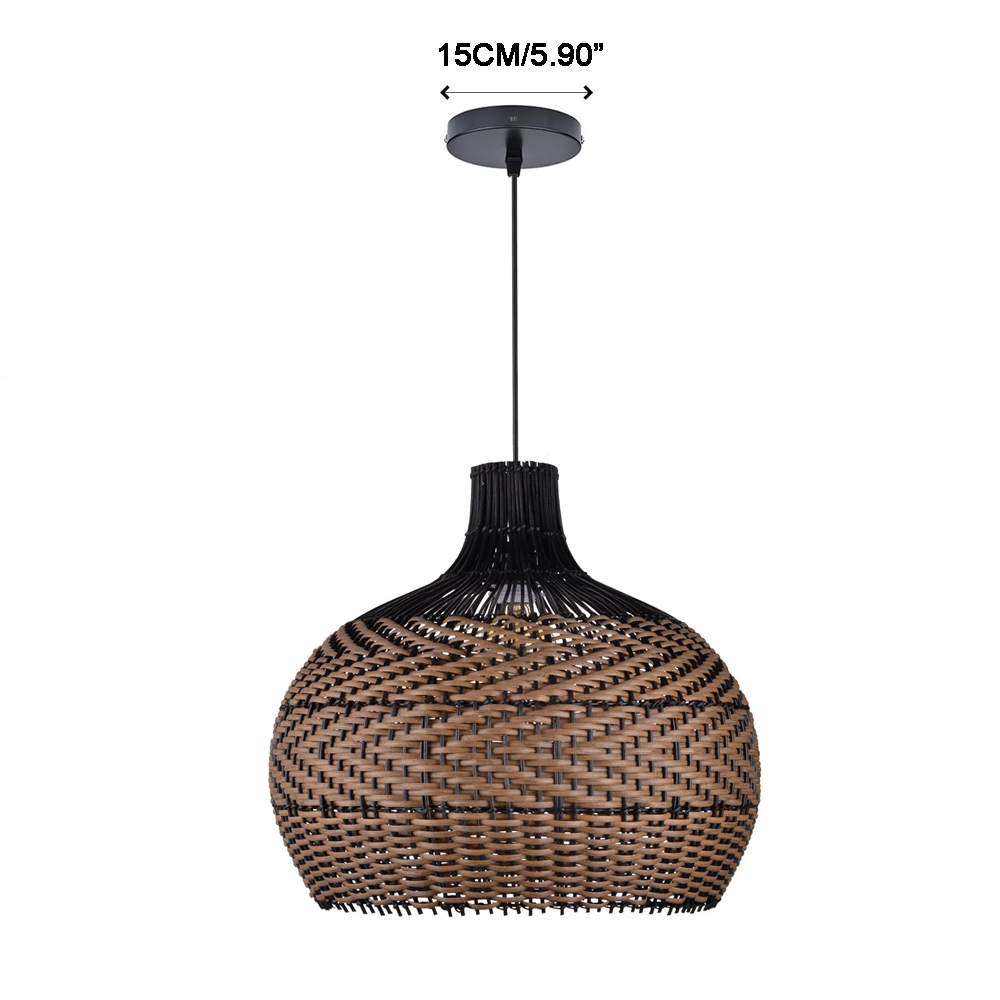 Dark Color Black Brown Stripes Rattan Pendant Shade