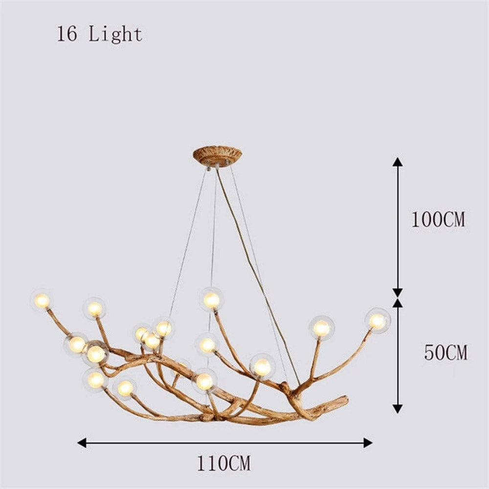 Nordic Rustic Tree Branch Hanging Chandelier with Bubble Glass lighting