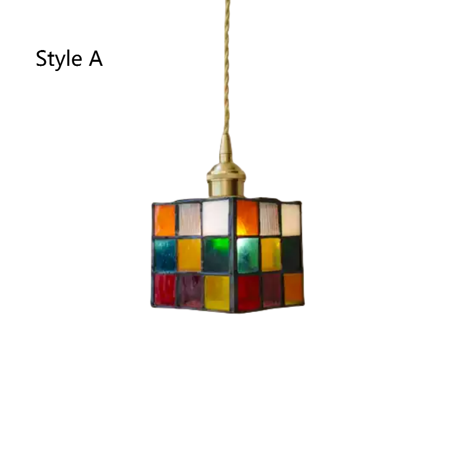 Japanese Retro Colored Magic Cube Handmade Glass Small Pendant Light