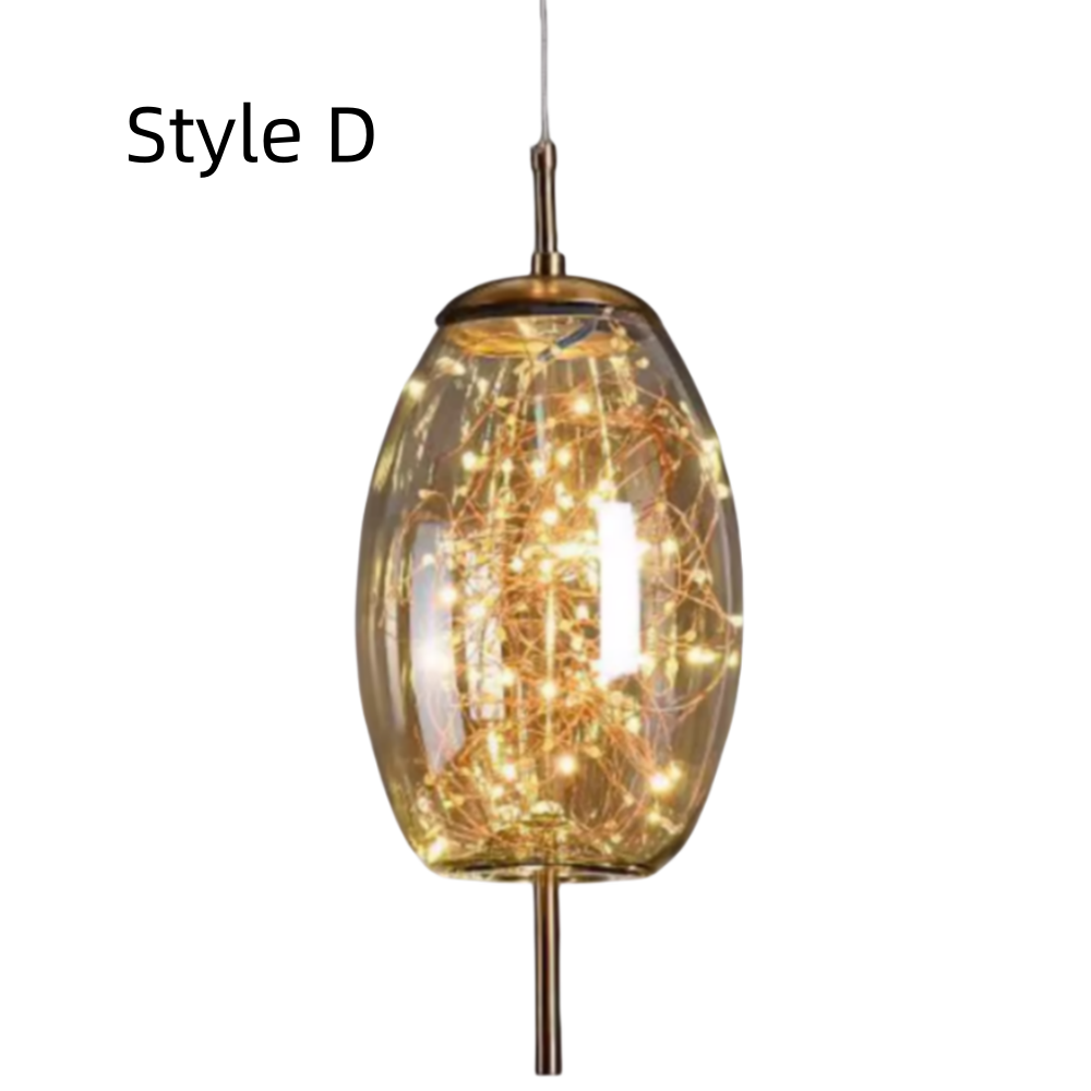 Nordic Kitchen Island Amber Glass Pendant Light Starry Sky 4-Head Chandelier