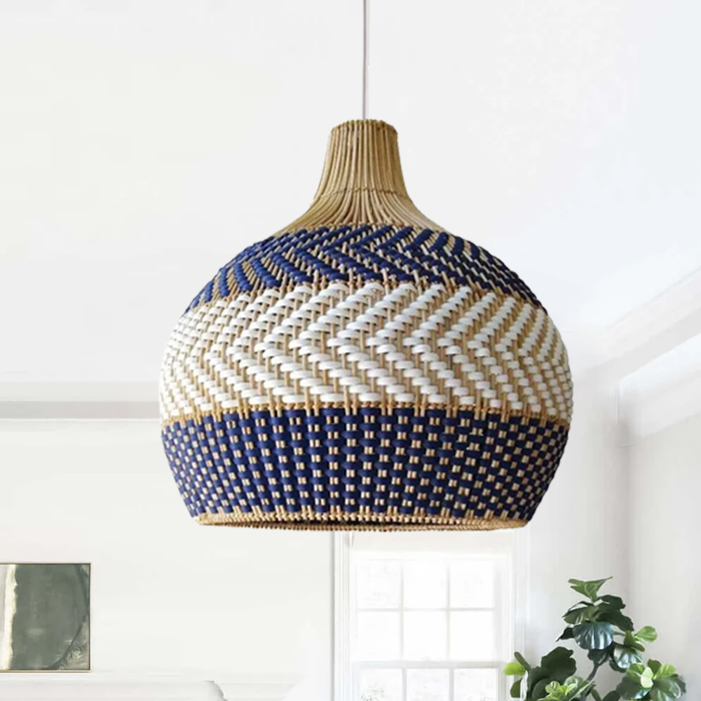 Handwoven Blue White Rattan Pendant Light Design Trends