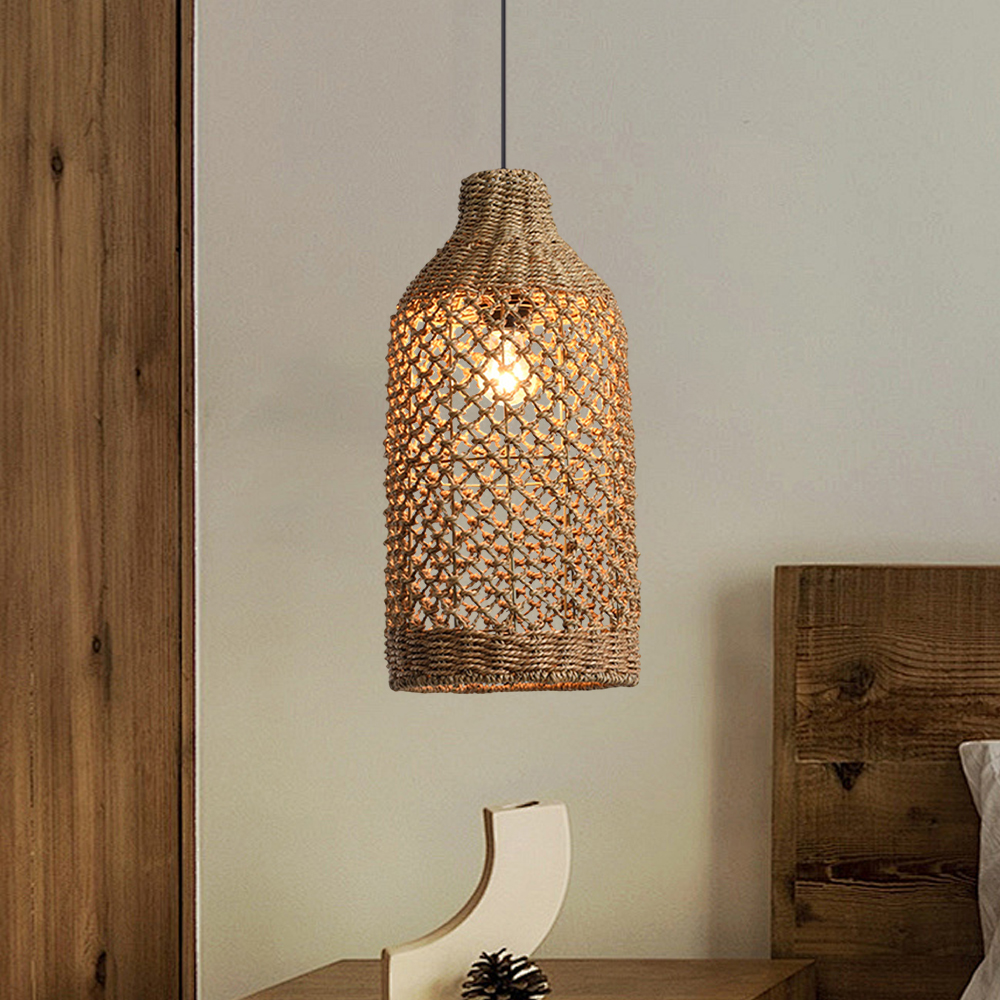 Wabi-sabi Style Hand-woven Rattan Pendant Light Bedroom Restaurant Lampshade