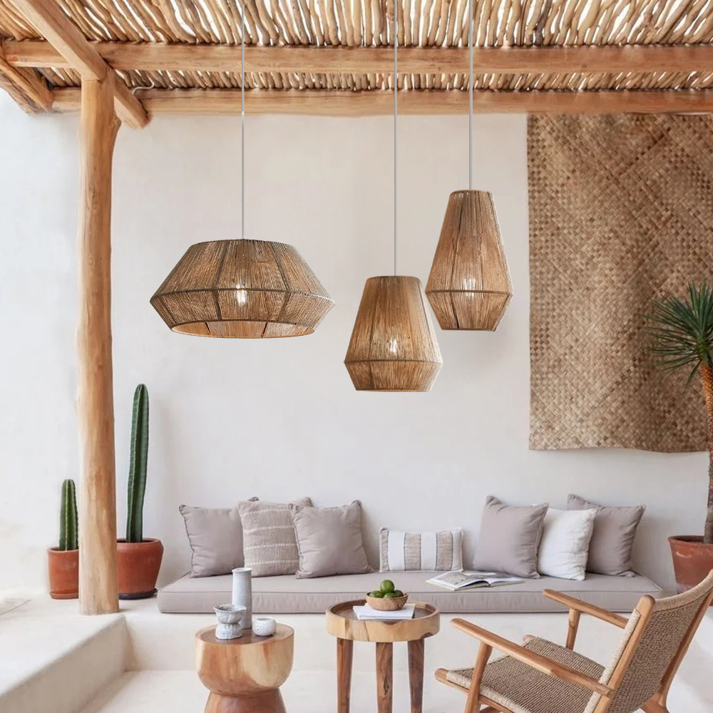 Japanese Style Hand-wove Hemp Rope Pendant Light Dining Room Lampshade