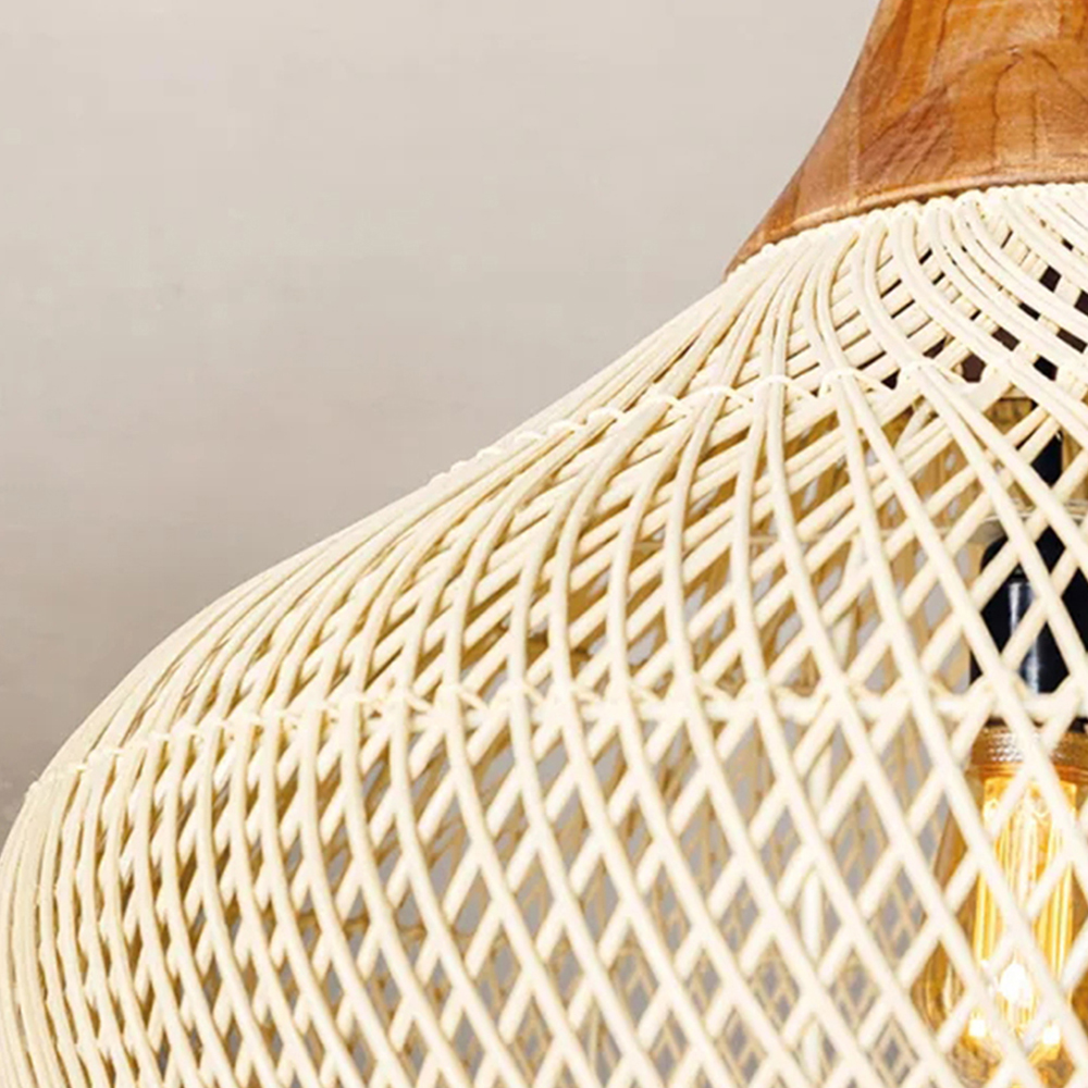 Wabi-sabi Retro Living Room Rattan Pendant Light Solid Wood Restaurant Lampshade