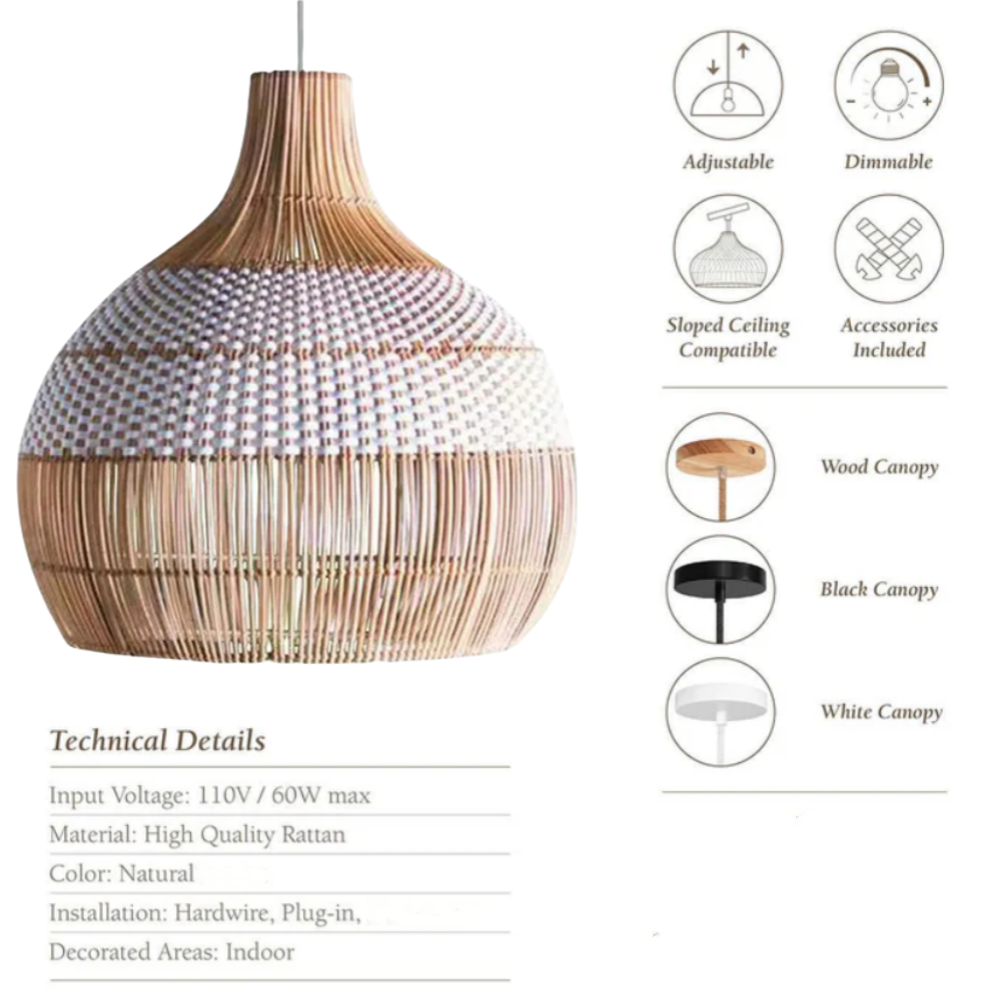 Lamppo White Rattan Pendant Light Woven Lampshade Rattan Wicker Lamp ...