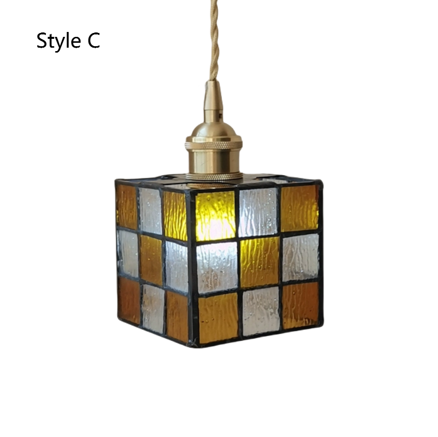 Japanese Retro Colored Magic Cube Handmade Glass Small Pendant Light