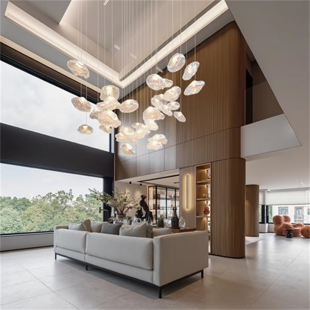 Duplex Staircase Living Room Hotel Glass Cloud Shape Pendant Light