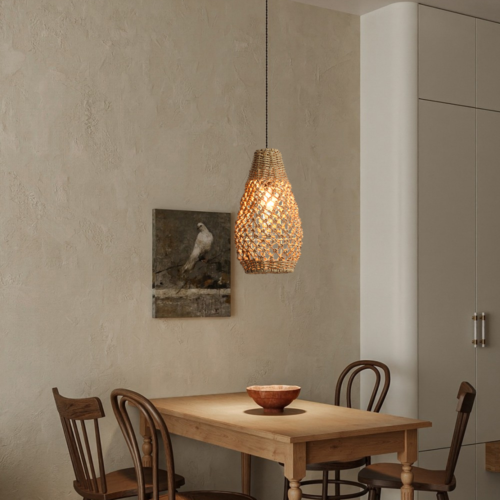 Wabi-sabi Style Hand-woven Rattan Pendant Light Bedroom Restaurant Lampshade