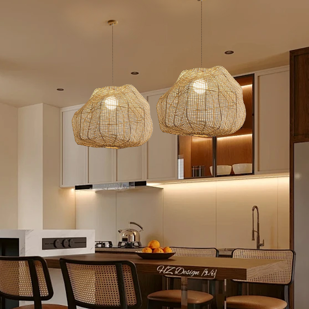 Wabi-sabi Unique Hand-woven Rattan Pendant Light