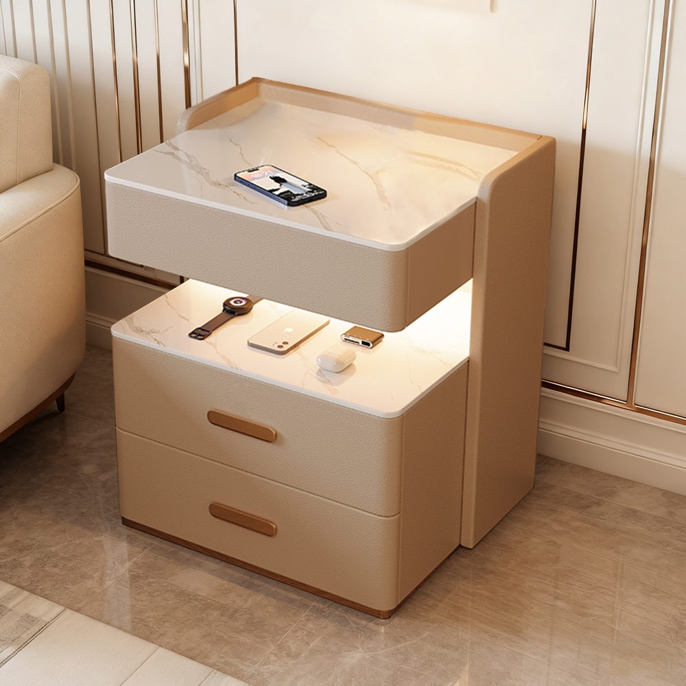 Free Installation Smart Bedside Table Multifunctional Solid Wood Bedside Storage Cabinet