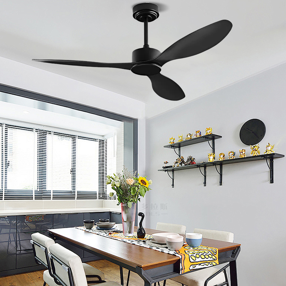 Nordic Style Dining Room Bedroom Walnut Ceiling Fan Light 52''