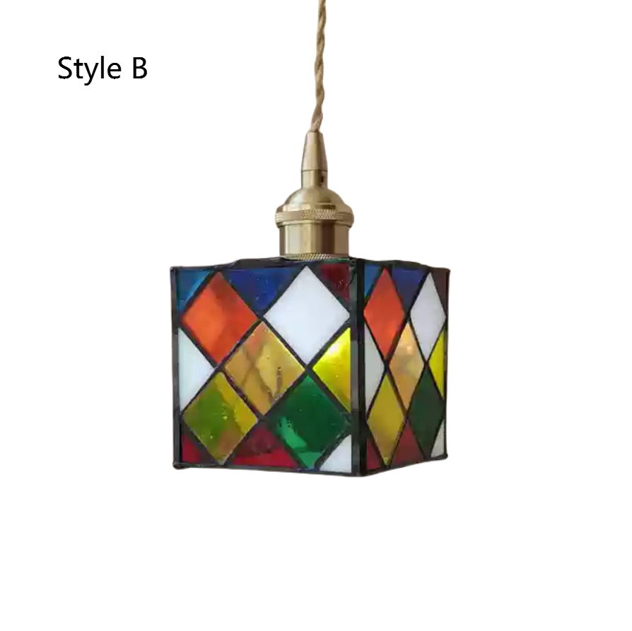 Japanese Retro Colored Magic Cube Handmade Glass Small Pendant Light