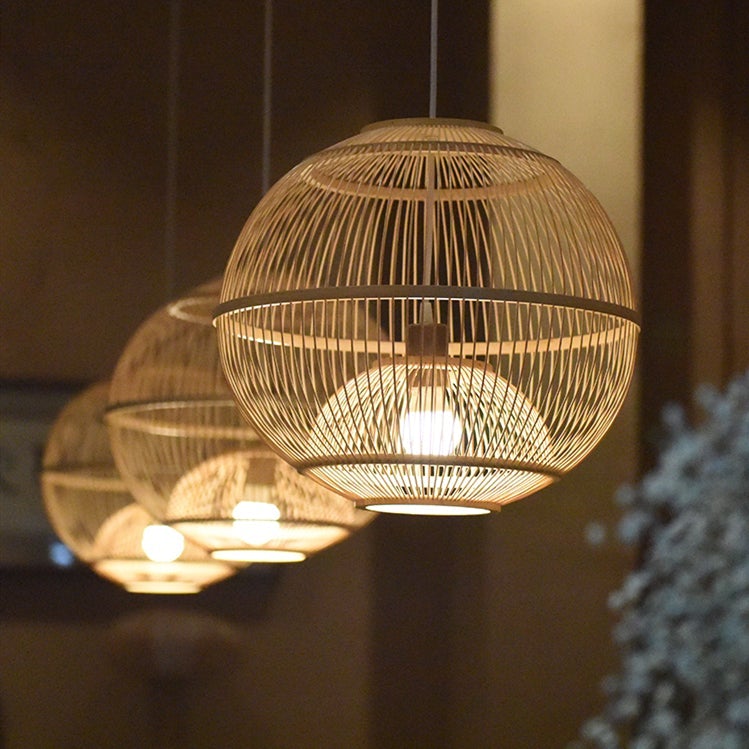 Traditional Bamboo Pendant Hanging Light Fixture Country Crafts