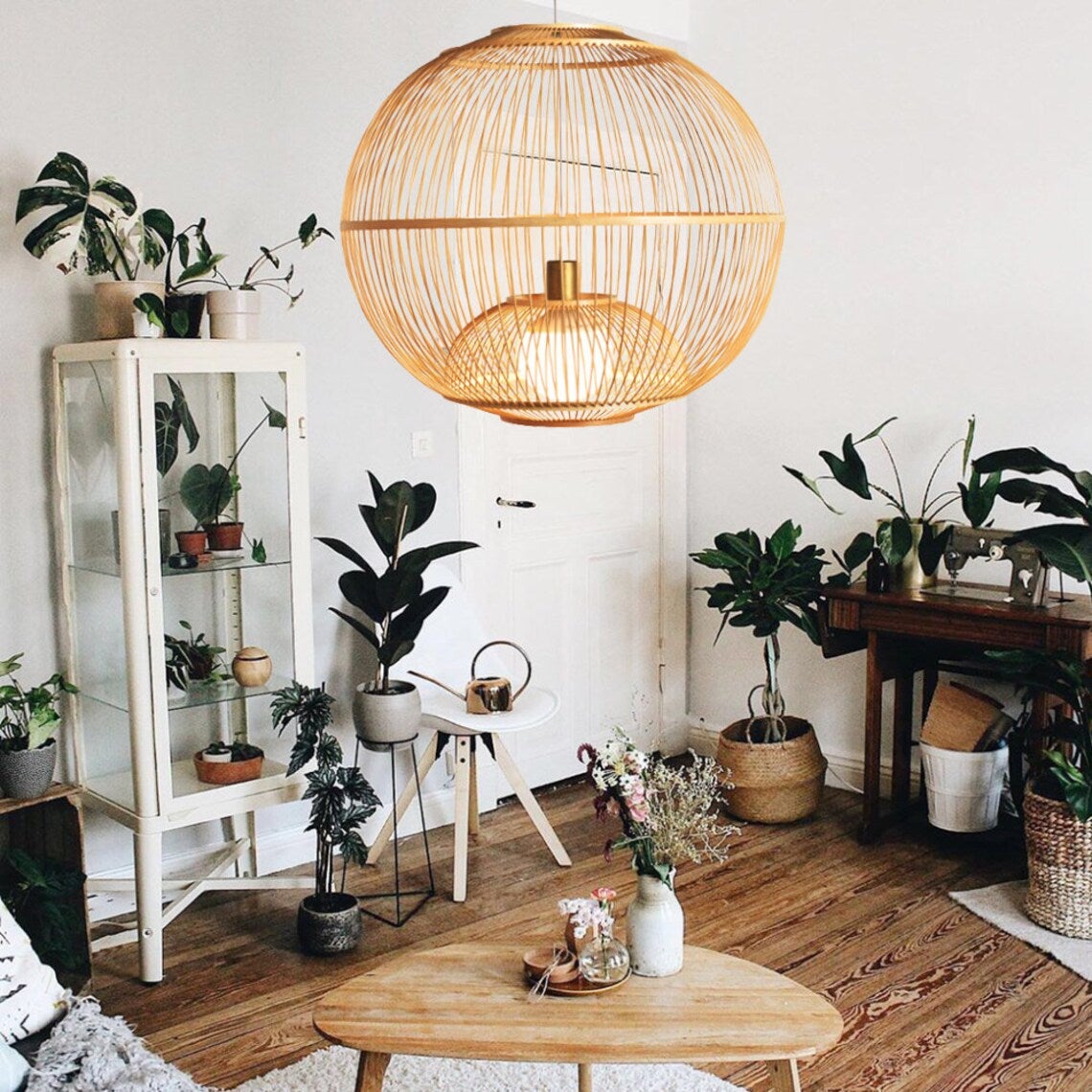 Traditional Bamboo Pendant Hanging Light Fixture Country Crafts