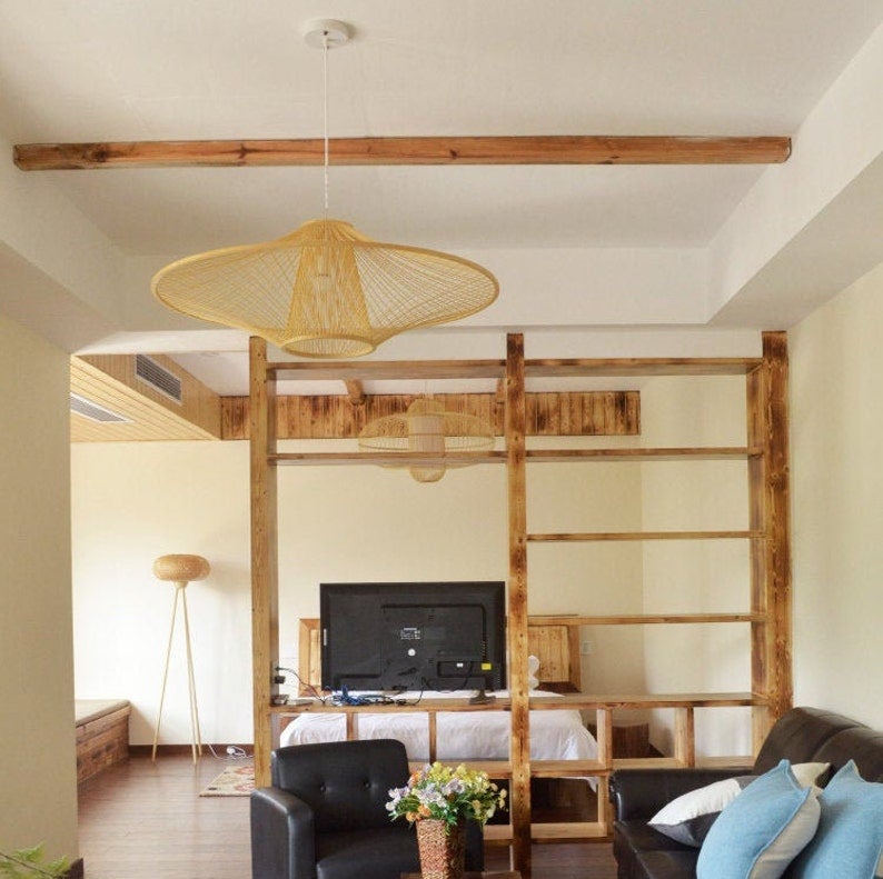 Handicraft Ceiling Light Mid-century Handmade Bamboo Lampshade Artistic Pendant Lamp Chandelier Home Decor