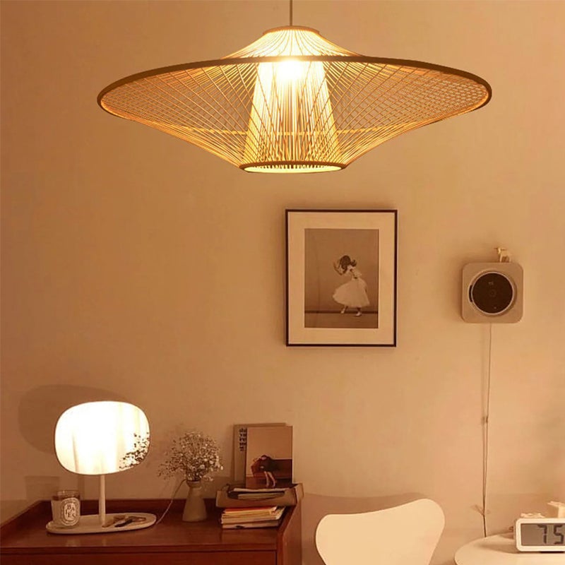 Handicraft Ceiling Light Mid-century Handmade Bamboo Lampshade Artistic Pendant Lamp Chandelier Home Decor