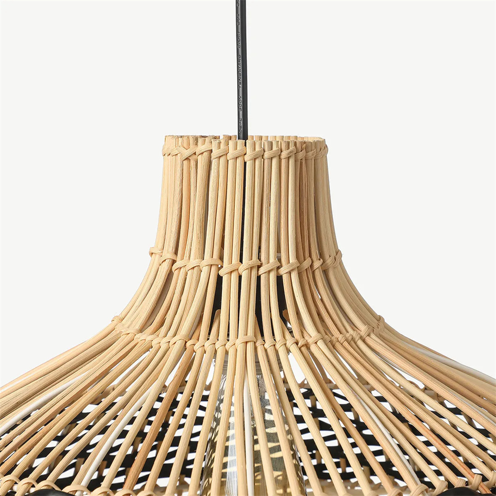 Japanese Hand-wove Rattan Pendant Light with Black and White Splicing Color for Living Room