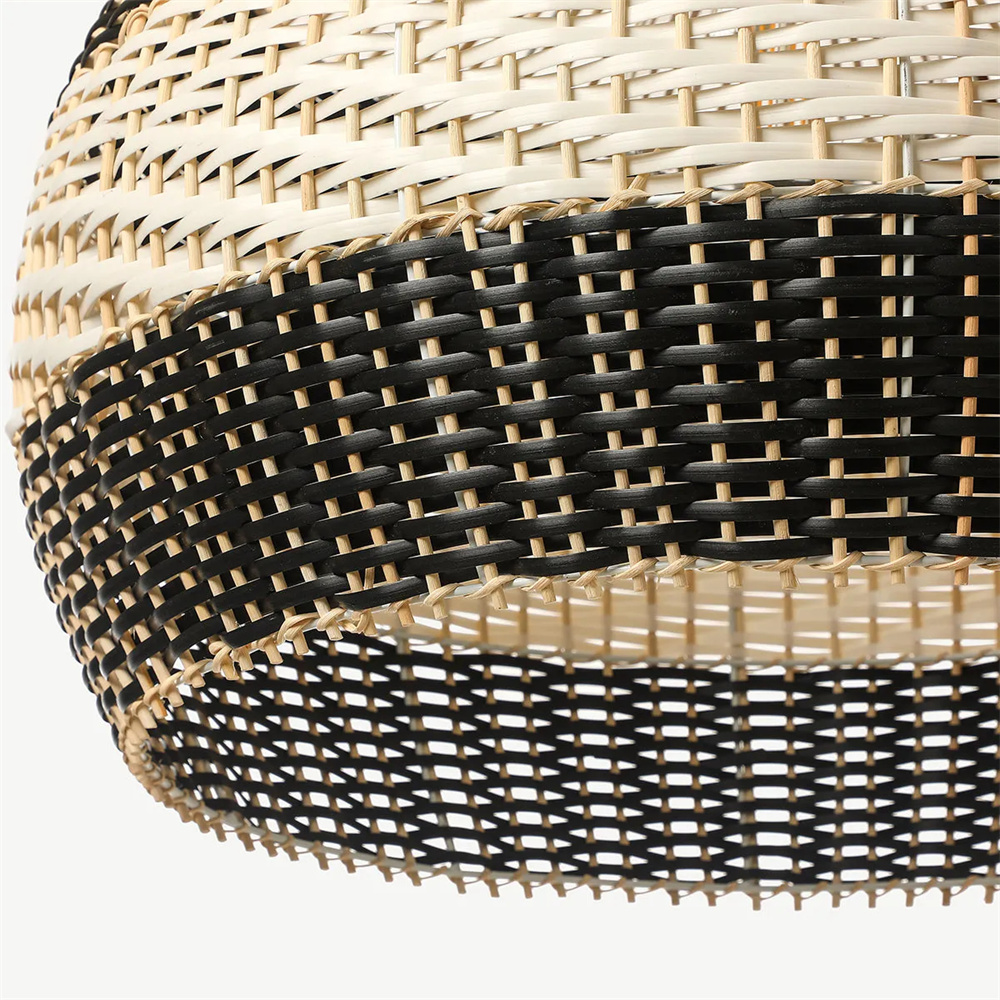 Japanese Hand-wove Rattan Pendant Light with Black and White Splicing Color for Living Room